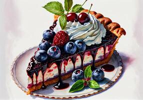 délicieux baie dessert tarte aquarelle. ai généré photo