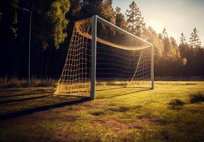 Football objectif dans le Cour pour écoliers. ai généré photo