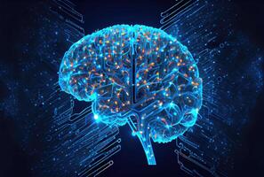 nerveux système dans le Humain cerveau est alimenté par artificiel intelligence. affaires et médical santé concept. génératif ai photo