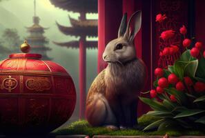 noble lapin dans le chinois Royal palais. génératif ai photo