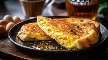 petit déjeuner de omelette, pain et café illustration ai génératif photo