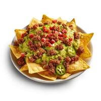 blé frites Nachos avec frit haché Viande et guacamole isolé illustration ai génératif photo