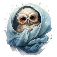 mignonne aquarelle hibou. illustration ai génératif photo