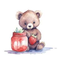 aquarelle ours avec confiture pot. illustration ai génératif photo