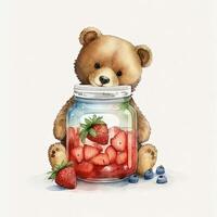 aquarelle ours avec confiture pot. illustration génératif ai photo