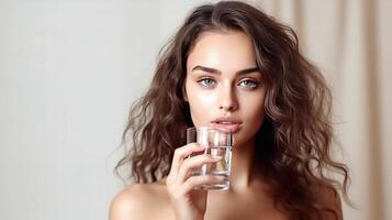 fille avec verre de l'eau. illustration ai génératif photo