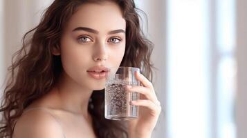 fille avec verre de l'eau. illustration ai génératif photo