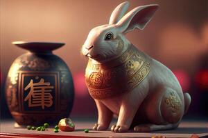 noble lapin dans le chinois Royal palais. génératif ai photo