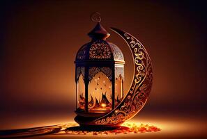 Ramadan Festival lanterne et accessoires sur le sol Contexte. culture et religion concept. numérique art illustration. génératif ai photo