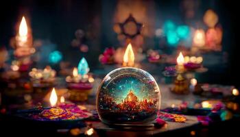 diwali Festival avec coloré bougies lumière et bokeh Contexte. génératif ai photo