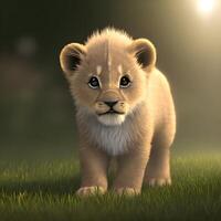 mignonne minuscule peu Lion lionceau , génératif ai photo