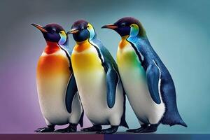 arc en ciel couleurs pingouins illustration génératif ai photo