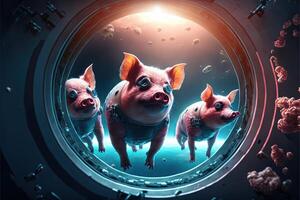 astonaute les cochons dans espace illustration génératif ai photo