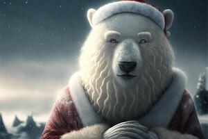 blanc polaire ours Père Noël claus Noël robe et chapeau génératif ai photo