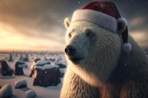 blanc polaire ours Père Noël claus Noël robe et chapeau génératif ai photo