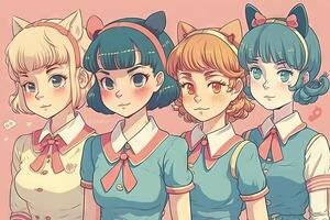 jolie anime école fille à la recherche à vous illustration génératif ai photo