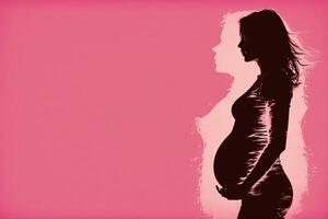 Enceinte femme silhouette dans rose Contexte illustration génératif ai photo