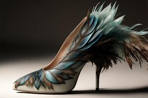 réel oiseau plumes femmes des chaussures avec haute talons génératif ai photo