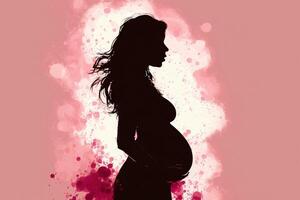 Enceinte femme silhouette dans rose Contexte illustration génératif ai photo