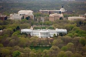 aérien vue de Washington Capitole blanc maison génératif ai photo