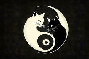 yin Yang chat fabriqué mignonne noir et blanc chats dans yinyang forme. illustration génératif ai photo