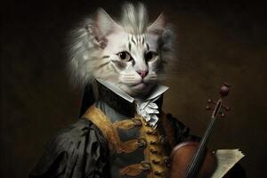 chat comme Wolfgang amadeus Mozart célèbre historique personnage portrait illustration génératif ai photo