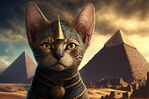 chat comme égyptien pharaon pyramides sur Contexte illustration génératif ai photo