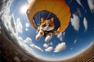 chat skydriver. en volant avec parachute le parachutisme illustration génératif ai photo