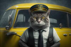 texy chauffeur Jaune taxi chat travail emploi profession illustration génératif ai photo