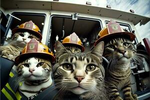 chats dans une pompier costume et tenue illustration génératif ai photo