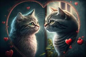 couple l'amour de chats avec peu cœur pour Valentin journée génératif ai photo