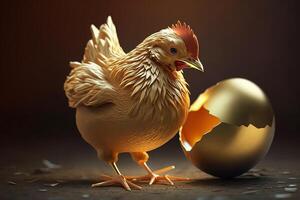 image de poule poulet fabrication d'or Oeuf illustration génératif ai photo