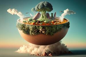 monde fabriqué de soupe la poêle pot illustration génératif ai photo