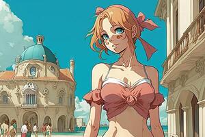 magnifique anime manga fille dans Venise Italie illustration génératif ai photo