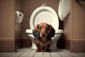 teckel chien en utilisant toilette illustration génératif ai photo