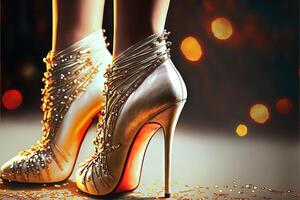 luxe or et diamants femmes des chaussures avec haute talons génératif ai photo