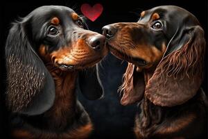 couple l'amour de teckel chiens avec peu cœur pour Valentin journée génératif ai photo