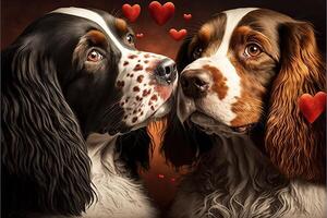 couple l'amour de chiens avec peu cœur pour Valentin journée génératif ai photo