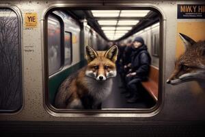 Renard animal sur Nouveau york ville métro souterrain métro train illustration génératif ai photo