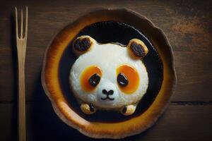 Panda en forme de frit des œufs illustration génératif ai photo