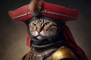 aventurier conquistador conquérant Espagnol comme chat célèbre historique personnage portrait illustration génératif ai photo