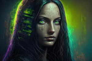 futuriste cyberpunk mona lise portrait illustration génératif ai photo