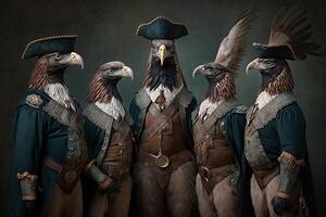 aigles des oiseaux animaux habillé dans victorien ère Vêtements illustration génératif ai photo