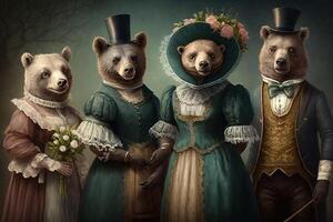 ours animaux habillé dans victorien ère Vêtements illustration génératif ai photo