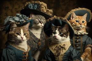 chats animaux habillé dans victorien ère Vêtements illustration génératif ai photo