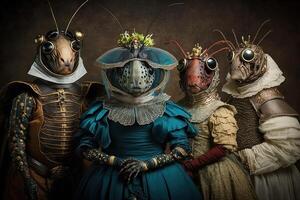 insectes animaux habillé dans victorien ère Vêtements illustration génératif ai photo