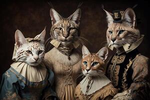 Lynx animaux habillé dans victorien ère Vêtements illustration génératif ai photo