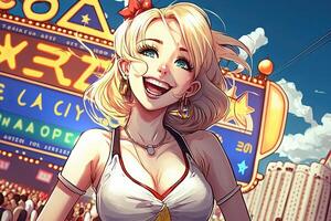 magnifique anime manga fille dans Las Vegas illustration génératif ai photo