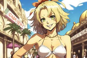 magnifique anime manga fille dans Las Vegas illustration génératif ai photo