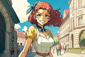 magnifique anime manga fille dans Vienne illustration génératif ai photo